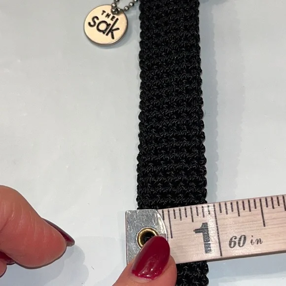 THE SAK BLACK Belt Woven Women's Size Medium 1” wide silver buckle TEXTURED BELT - Picture 9 of 11